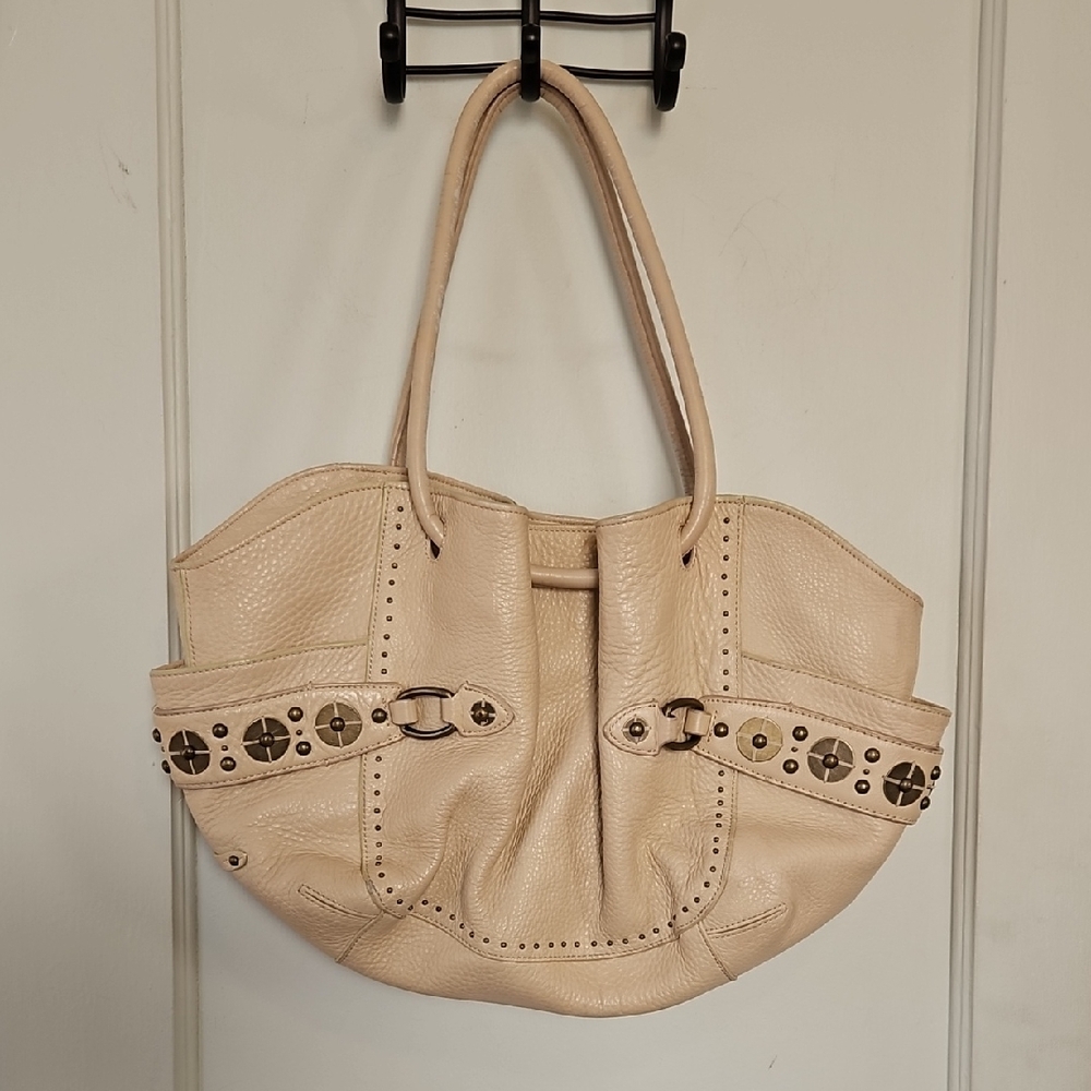 Vintage Cole Haan Cream Leather Bucket Tote Bag